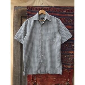 Van Heusen Grey Plaid Check Button-Up Shirt Short Sleeve Skater S